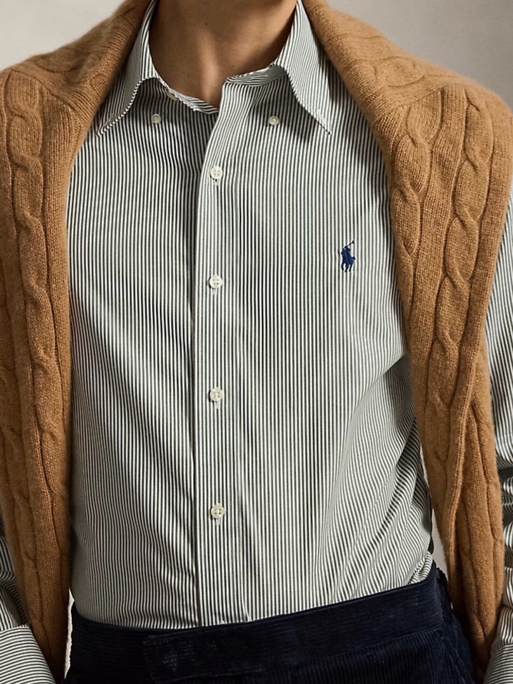 Polo Ralph Lauren Custom Fit Striped Poplin Shirt in Green & White Stripe